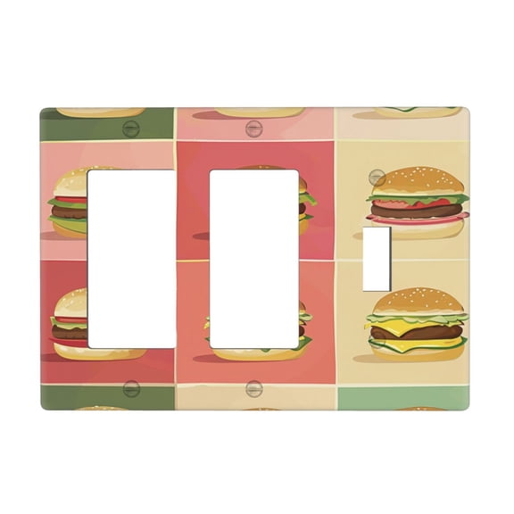 Colorful Hamburger Switch Cover Decorative Wall Plate 3-Gang 2-Decor 1-Toggle Standard Size