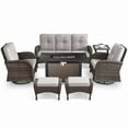 thumbnail image 2 of Outdoor Sectional Furniture Sets,7PCS Patio Wicker Swivel Rocking Sets with 43" Fire Pit Table,Outdoor Rattan Conversation Set with Ottomans and Side Table,Beige Cushions, 2 of 13