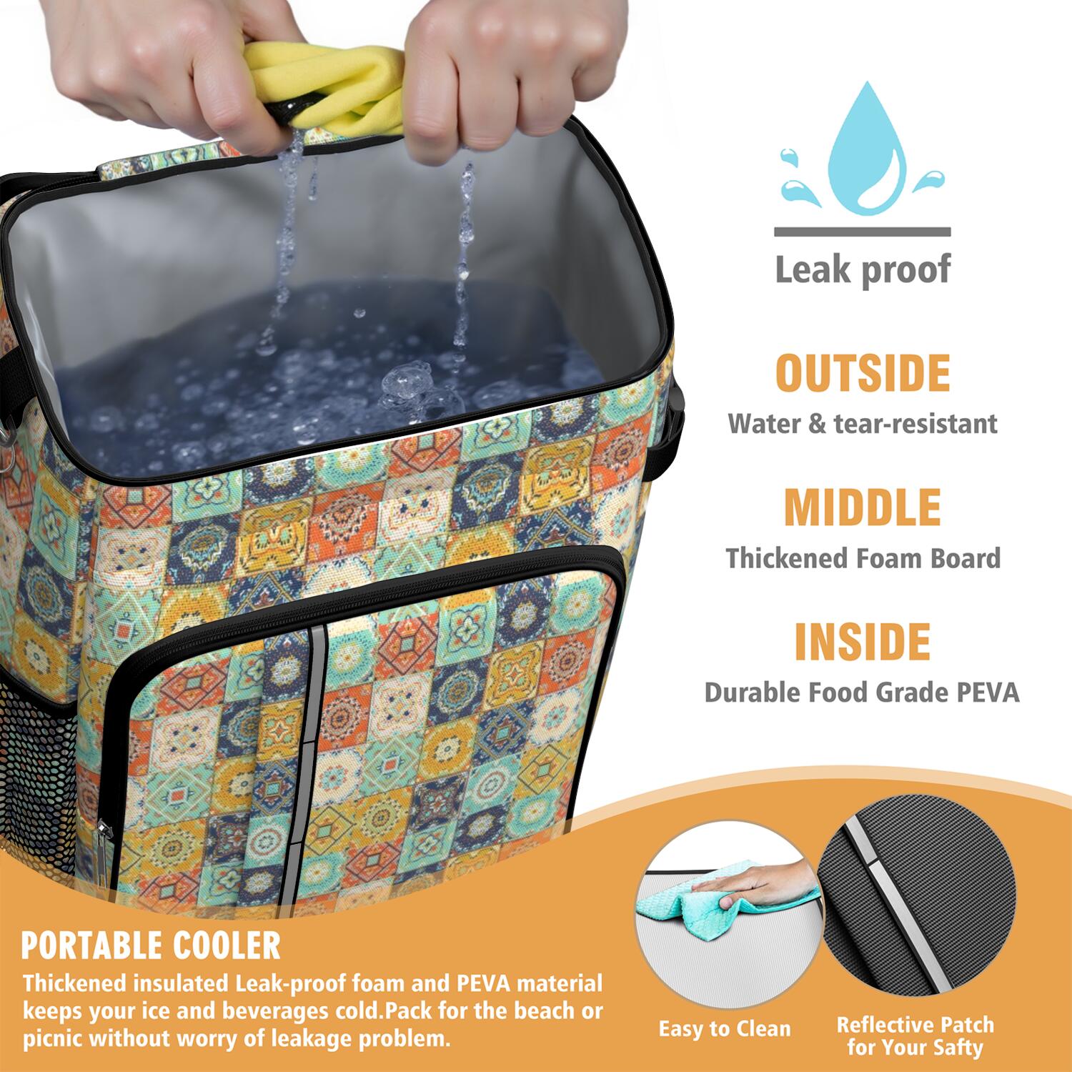 Travel Cooler Bag - Boho Bohemia Flower Camping Beer Cooler Backpack with Bottle Opener- Waterproof Insulated Picnic Backpacks - Cooler Bag for Beach