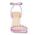 thumbnail image 4 of FSJ Women Gorgeous Pearl High Heels Sandals Square Open Toe Ankle Strap with Rhinestones Buckle Pump Bridal Wedding Dressy Shoes Size 15 Purple, 4 of 5