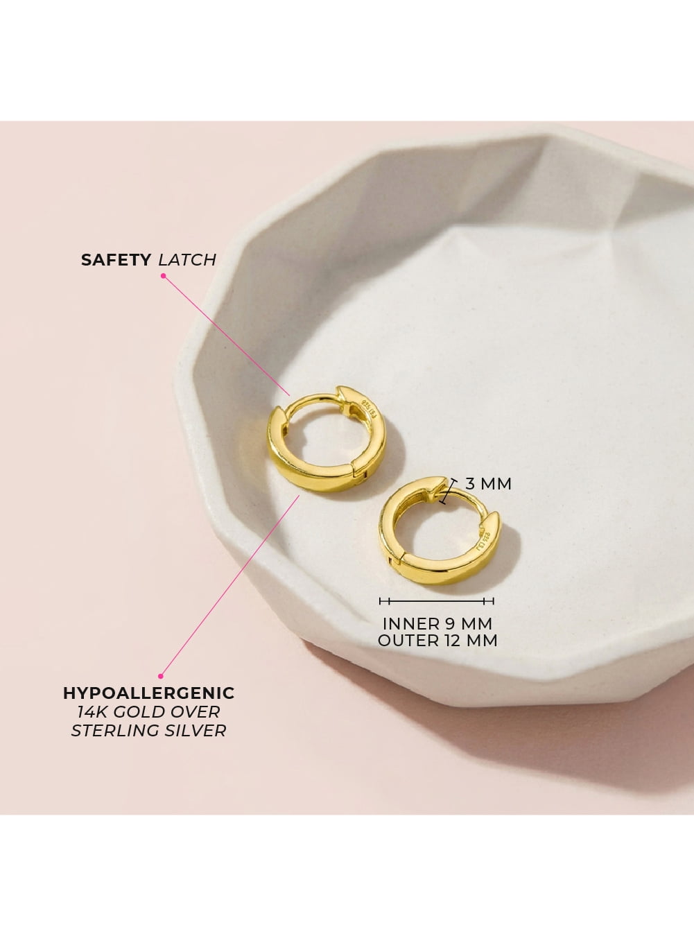 925 Sterling Silver Classic Small Hoop Huggie Earrings for Girls Teens 12mm