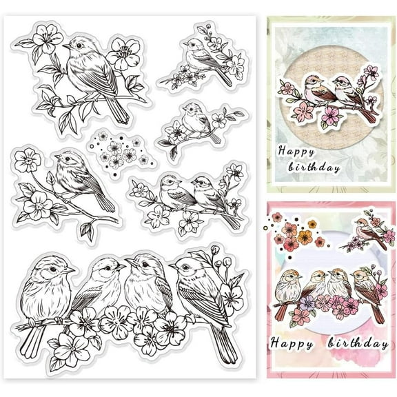 Birds on The Branches Clear Stamps for Card Making Clear Silicone Stamp Animal Craft Seal Stamp Bird Rubber Stamp for DIY Scrapbooking Album Journal Notebook Decor Handmade Crafts