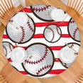 thumbnail image 2 of Red and White Striped Baseballs Pattern Round Fitted Tablecloth with Elastic Edge,Dining Table Cover Waterproof,Outdoor Round Tablecloth for Camping,Dining,Indoor and Outdoor, 2 of 7