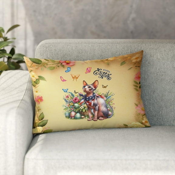 Sphynx Celebrates Spring and Enjoys a Happy Easter Pillowcase Double Sided Cat Lover Kitten Owner Gifts Idea Pillow Case Covers - 02001