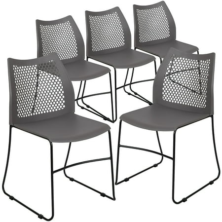 UPC: 0889142521129 | Flash Furniture HERCULES Series 5 Pack 661 lb. Capacity Gray Stack Chair with Air-Vent Back and Black Powder Coated Sled Base