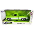 thumbnail image 2 of 1985 Chevy Silverado C 10 Pickup Truck with Custom Sugar C Wheels Bright Green with White Sides Just Trucks 1 24 Diecast Model Car by Jada 32686, 2 of 2
