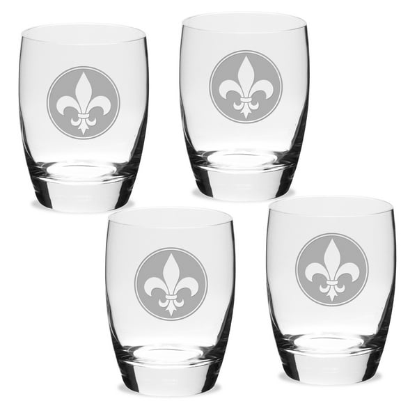 Fleur de Lis Deep Etched Luigi B Michelangelo Double Old Fashion Glass Set of 4