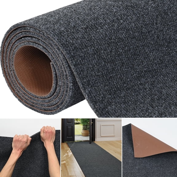 OVYEOFR 3' x 16.4' Non Slip Runner Rug, Heavy Duty Commercial Rug with Rubber Backing, Indoor Outdoor Durable Utility Mat for Hallway, Kitchen, Entryway, Grey