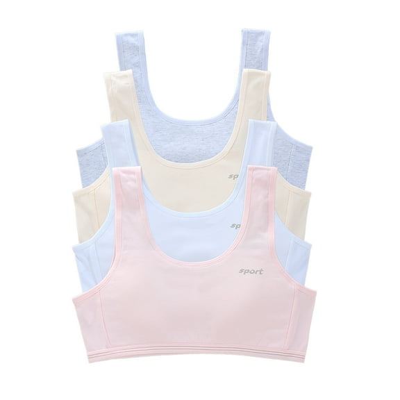 4 Pack Girls Padded Training Bras Cotton Bras Wireless Light Straps Girls Sports Bras Padded Bras for Girls 10-16