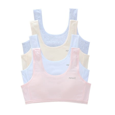 4 Pack Training Bras for Girls Cotton Bras Breathable Padded Training Bra for Girls 10-16 Years