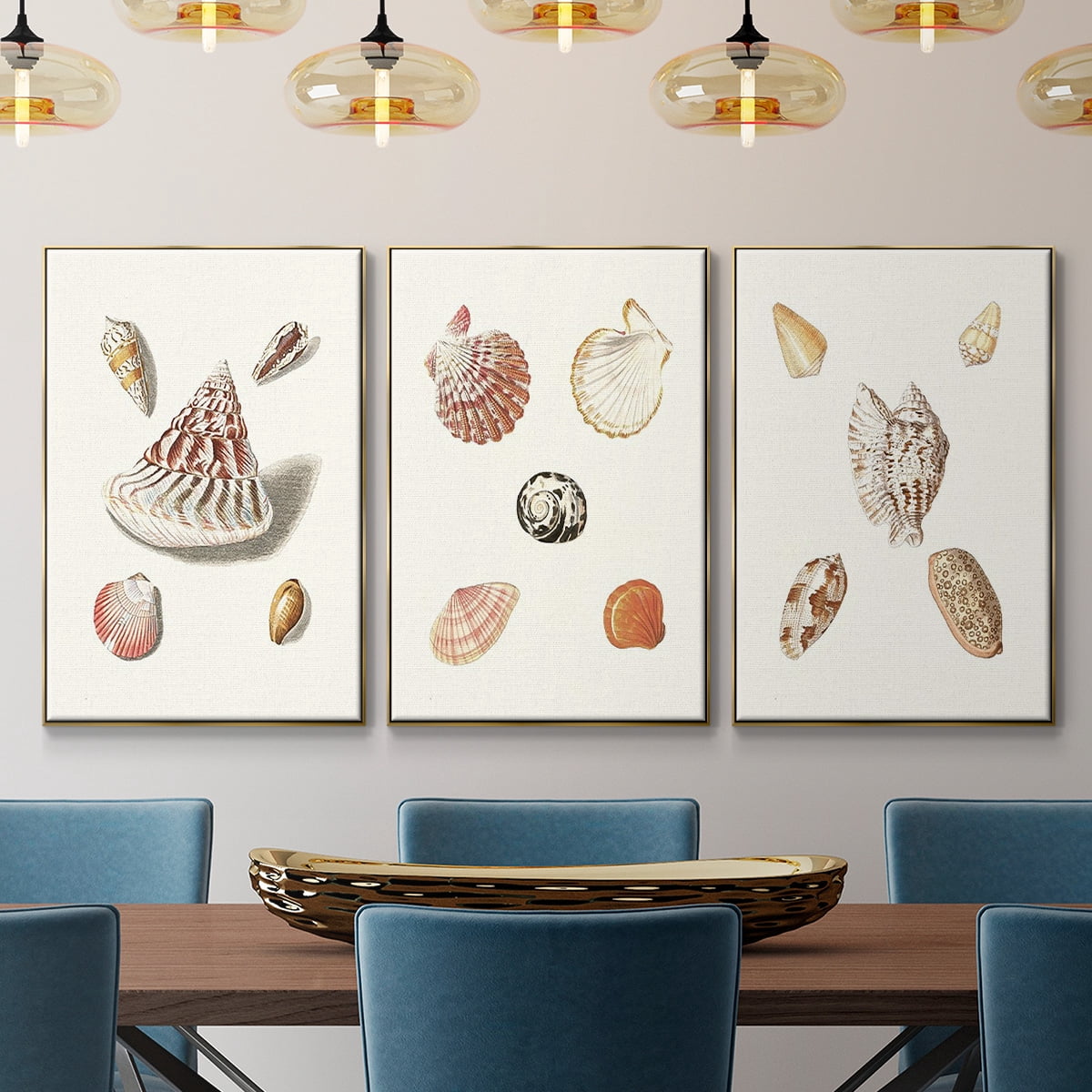 Pastel Knorr Shells VI - Framed Premium Gallery Wrapped Canvas L Frame 3 Piece Set - Ready to Hang