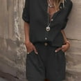 thumbnail image 2 of MORTTIC Women's Solid Color Lapel Short Sleeve Shirt & High-Waist Shorts Set - Summer Vacation Two-Piece Outfit, Button-Up Casual Shorts Set, 2 of 4