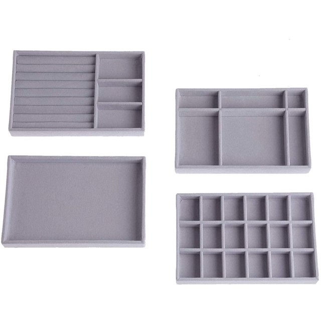 Set of4Stackable Velvet Jewelry Trays Organizer, Jewelry Storage Display Trays All Velvet