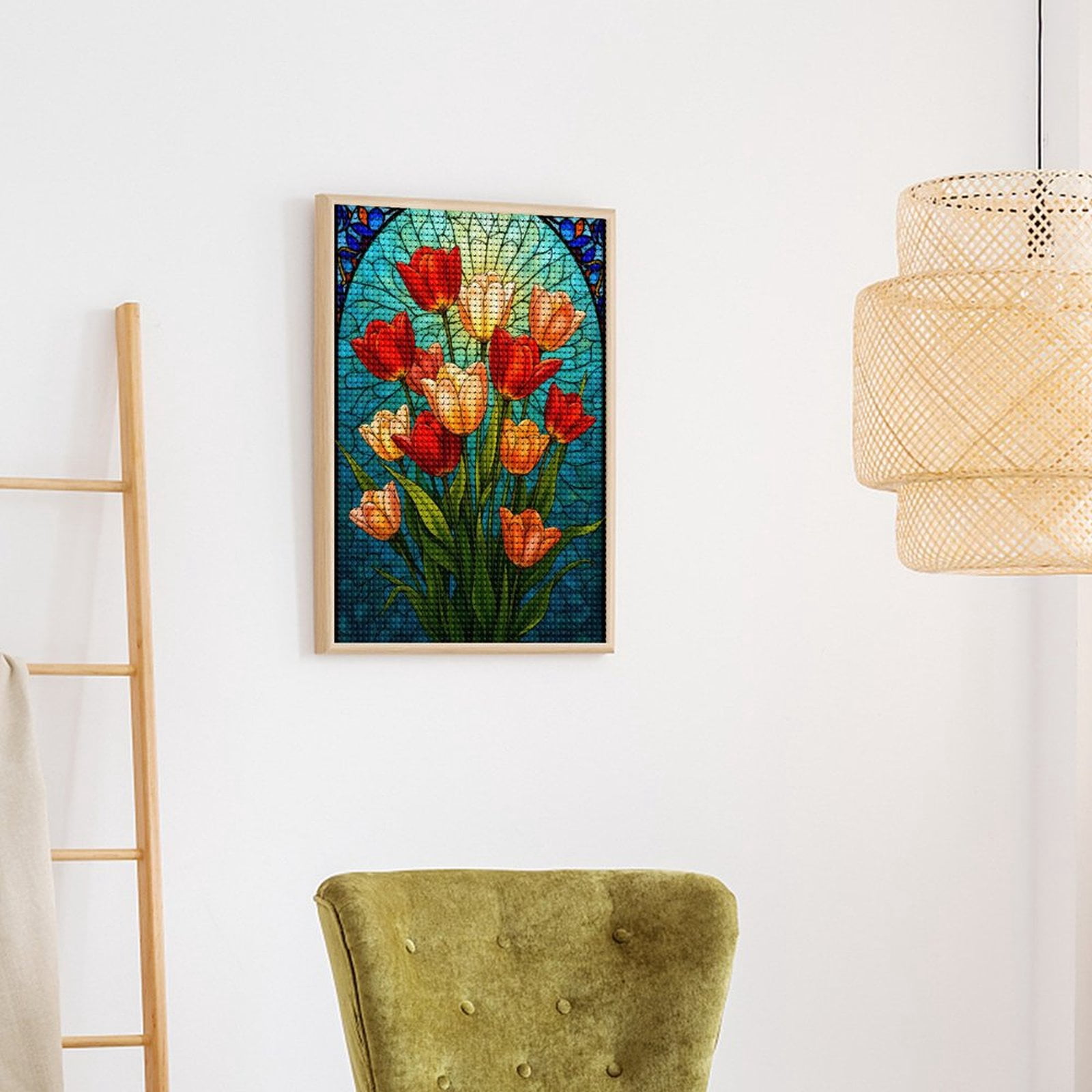 Diamond Art Kits for Adults, Stained Glass Tulip Art Design 5D Diamond Painting Kits for Adults Beginners, DIY Full Drill Diamond Painting, Gem Art and Crafts 12x16