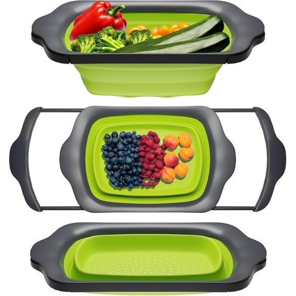 Comfify XL Collapsible Over-the-Sink Colander, Silicone Kitchen Strainer with Extendable Handles, 6-Quart Capacity, Blue