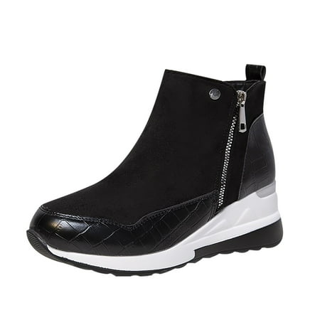 

Inkach New High-Top Shoes Suede Platform Wedge Heel Side Zipper And Cotton Ankle Boots