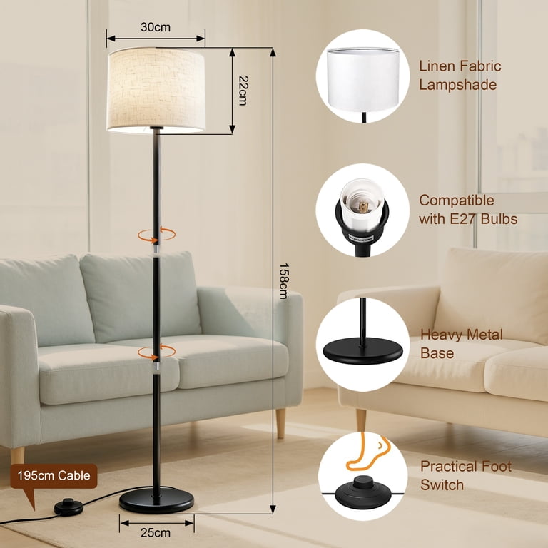Govvep Modern Standing Floor Lamp, Beige Linen, 3 Colors photo 2