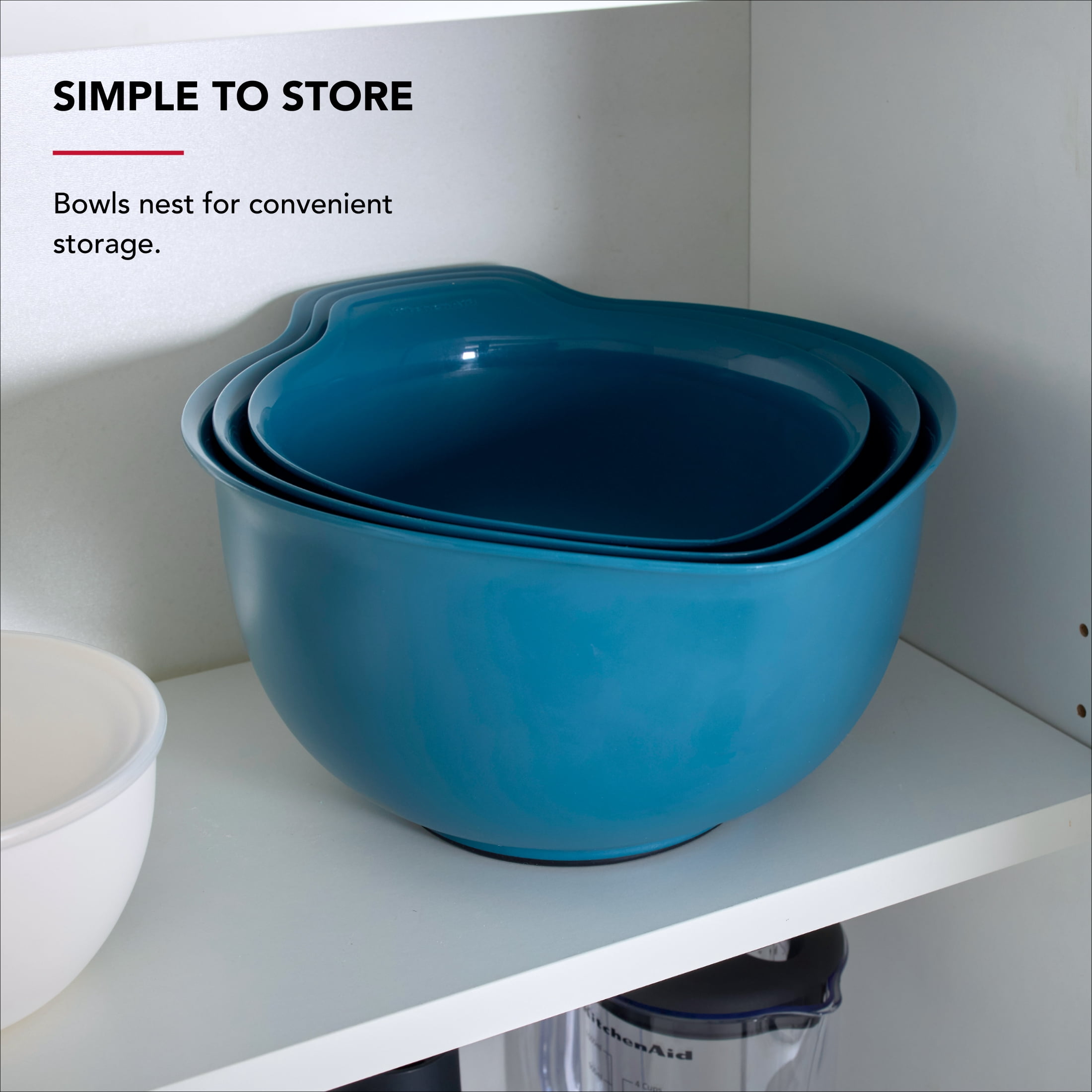 KitchenAid 3-Piece Nesting Plastic Mixing Bowls Set, Agave
