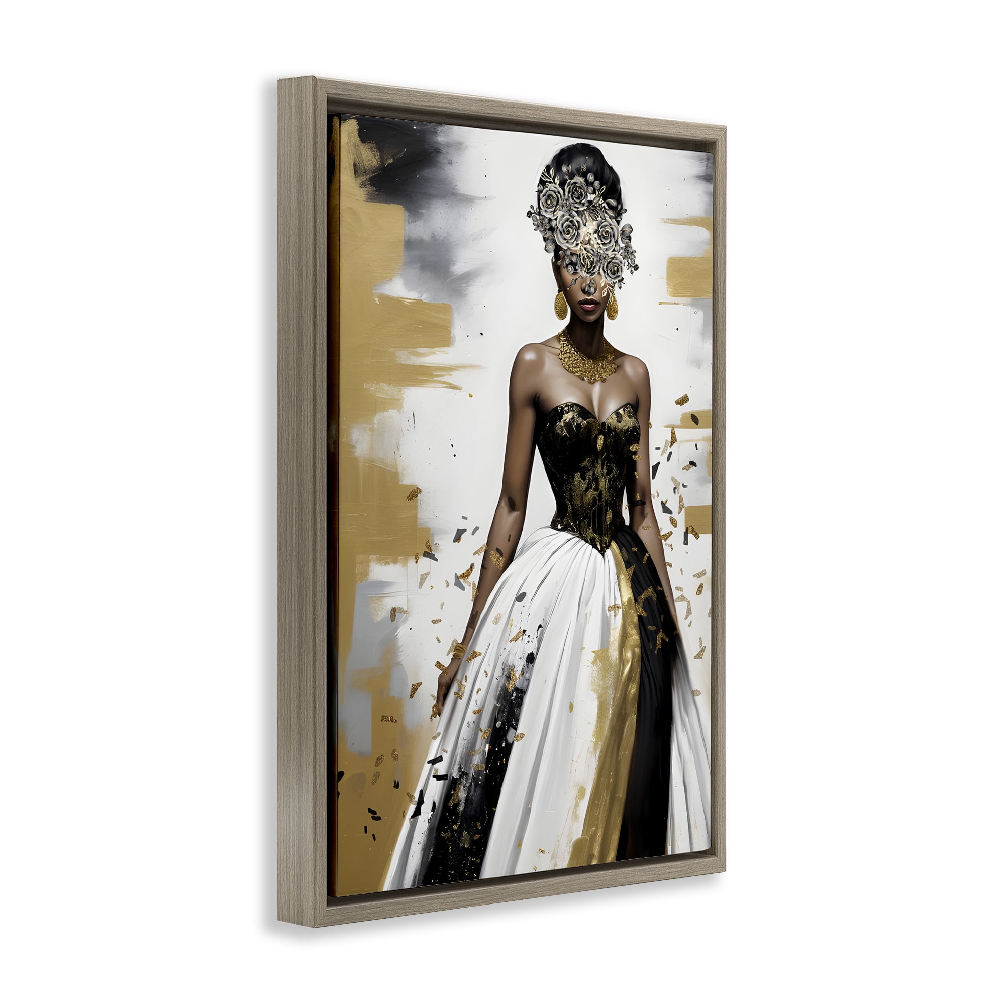 Stupell Industries Elegant Woman Beautiful Gown People Painting Brown Floater Framed Canvas Art Print Wall Art, 17 x 25