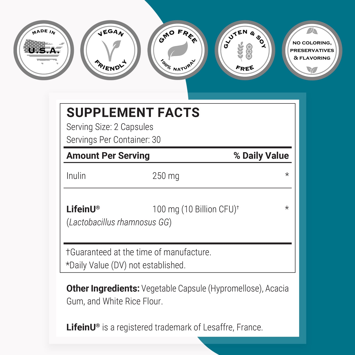 SuperSmart Lactobacillus Rhamnosus GG 10 Billion CFU per Day (LGG Probiotic with Inulin) - L. Rhamnosus Supplement | Non-GMO & Gluten Free - 60 DR Capsules