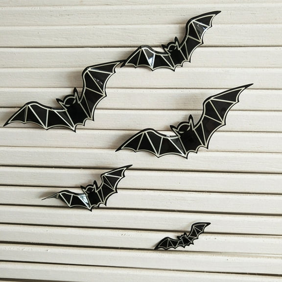HONITANO 48Pcs 3D Bat Stickers Luminous Wall Decal Assorted Color Indoor Scene