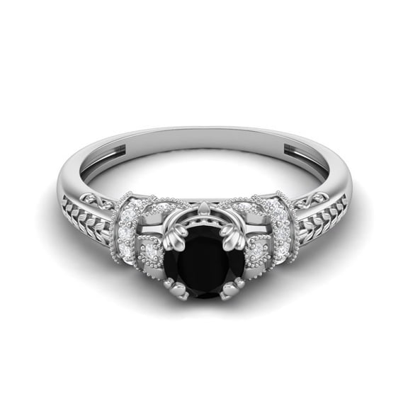 5 MM Round Shape Natural Black Spinel 925 Silver Blossom Design Women Valentines Day Gifts Ring