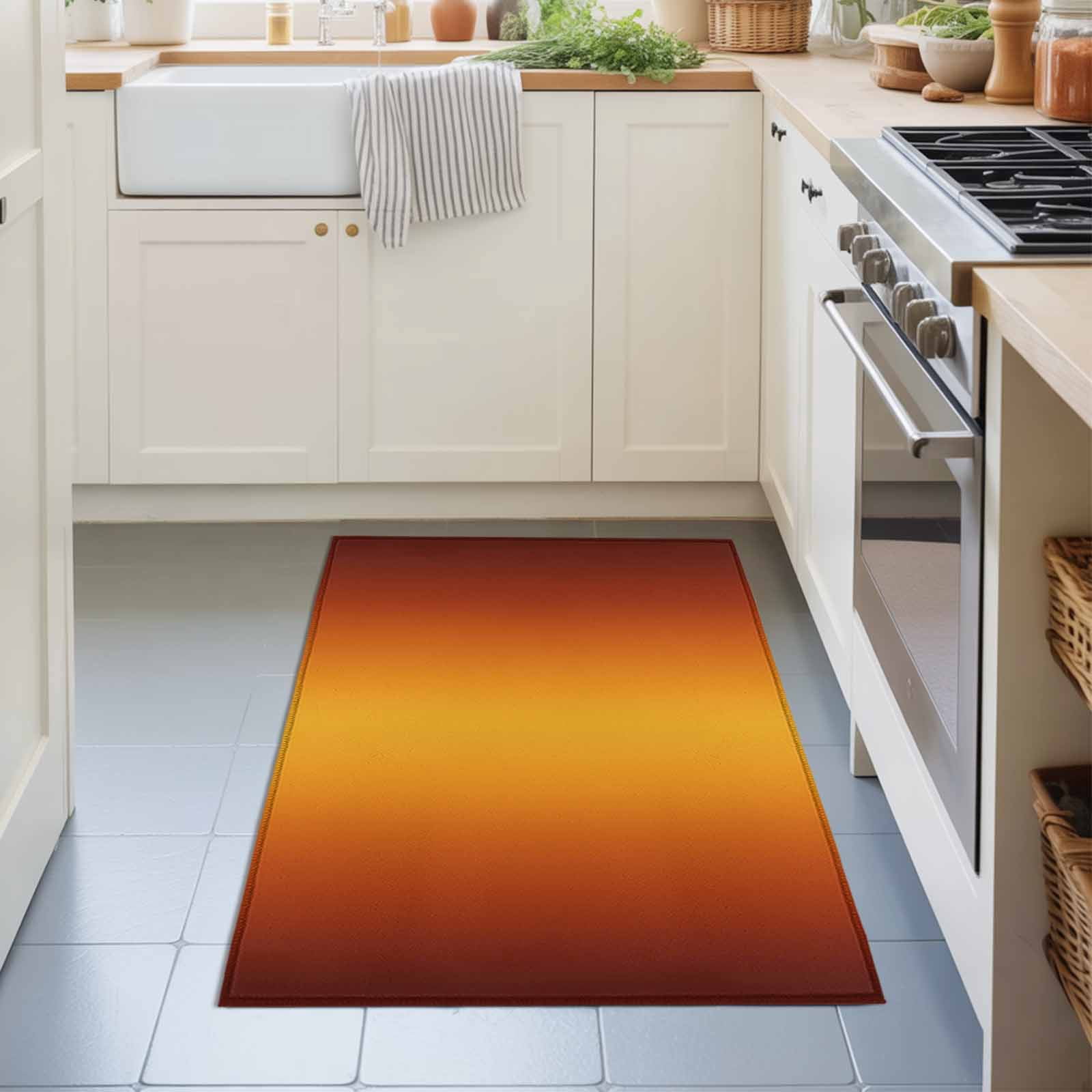 Entryway Rug 2'x3', Burnt Orange Yellow Ombre Kitchen Runner Rugs Non-Slip Carpet Mats, Modern Art Abstract Aesthetics Bedside Rugs Runners Washable Floor Carpet for Bathroom Laundry Room