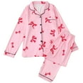 thumbnail image 4 of SJLDQY Valentines Women's Pajamas Set 2 Peice Pjs Set for Women Valentine's Day Bowknot Graphic Long Sleeve Pajama Tops Pants Soft Comfy Homewear Sleepwear Outfits, 4 of 5