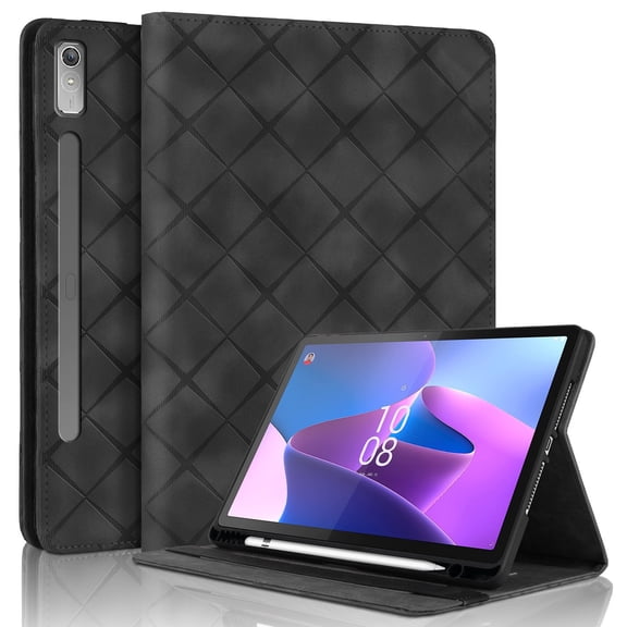 for Lenovo Idea Tab Pro 12.7 inch 2025 (TB-373FU/TB-375FC) Case, Rhombus Grid Pattern Multiple Viewing Angles Stand Slim Folio Cover (Black)
