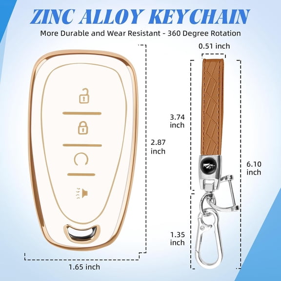 Key Fob Cover Compatible with Chevrolet Equinox Bolt Trax Sonic Blazer Trailblazer Traverse Cruze Keychain Case Holder Protector,Gold-White