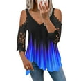 thumbnail image 2 of sunsanly Lace Half Sleeve Gradient Color Women T-shirt Cold Shoulder V-neck Summer Top, 2 of 7