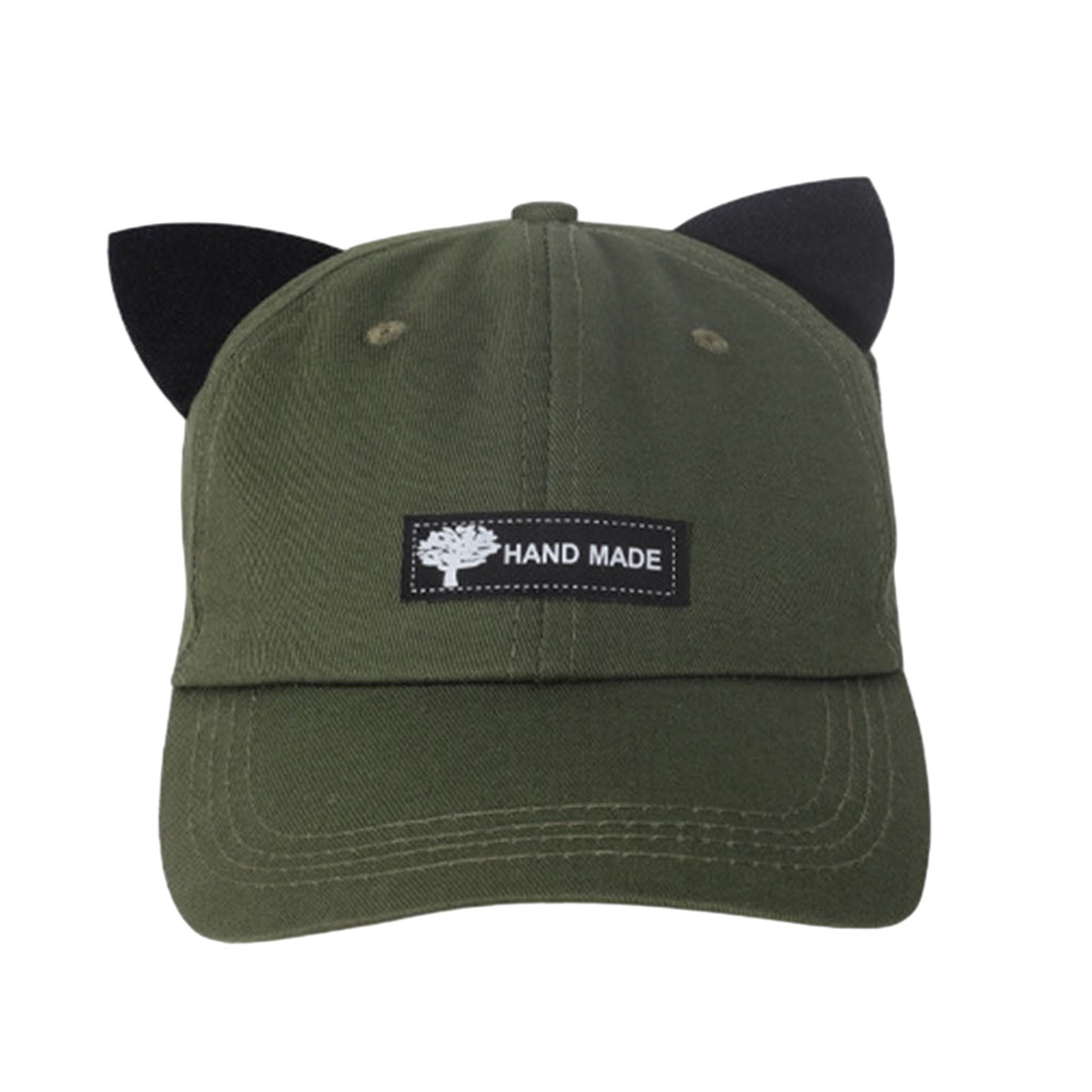 Baseball Cap with Cat Ears Decor for Men and Women, Vintage Washed