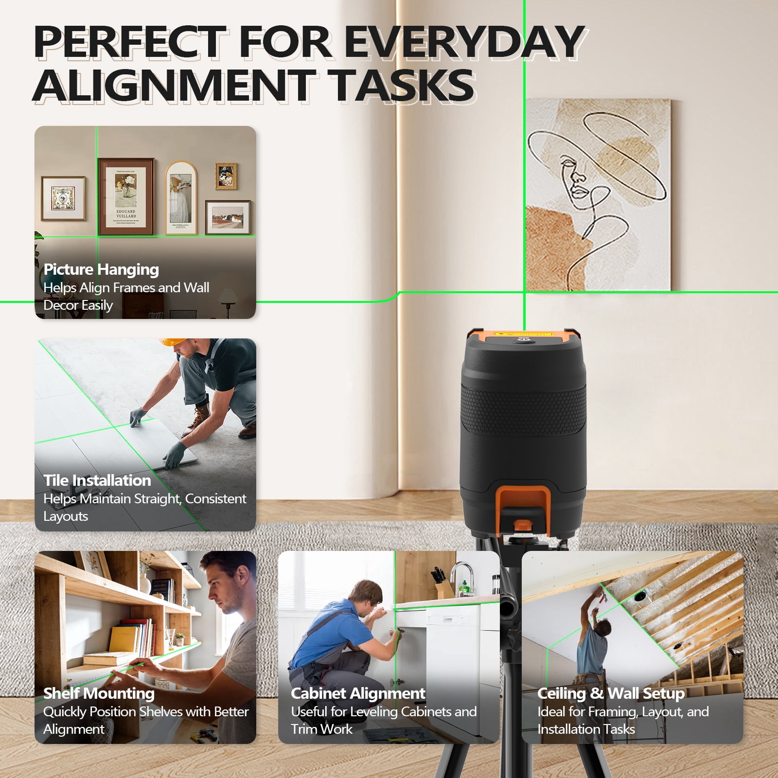 L90 Pocket Green Laser Level – Compact and Durable Self-Leveling Cross-Line Laser with Pendulum Lock, Withstands 4-FT Drops. Ideal for Picture Hanging, Cabinets, Tile, and DIY Home Projects  (Tripod)