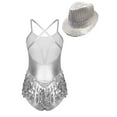 thumbnail image 2 of Xnihocha Womens Ballroom Latin Jazz Dance Outfit Sparkly Sequins Fringe Sleeveless Leotard Bodysuits+Hat Silver XXL, 2 of 7