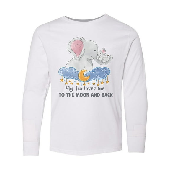 Inktastic My Tia Loves Me to the Moon and Back Elephant Family Long Sleeve Youth T-Shirt