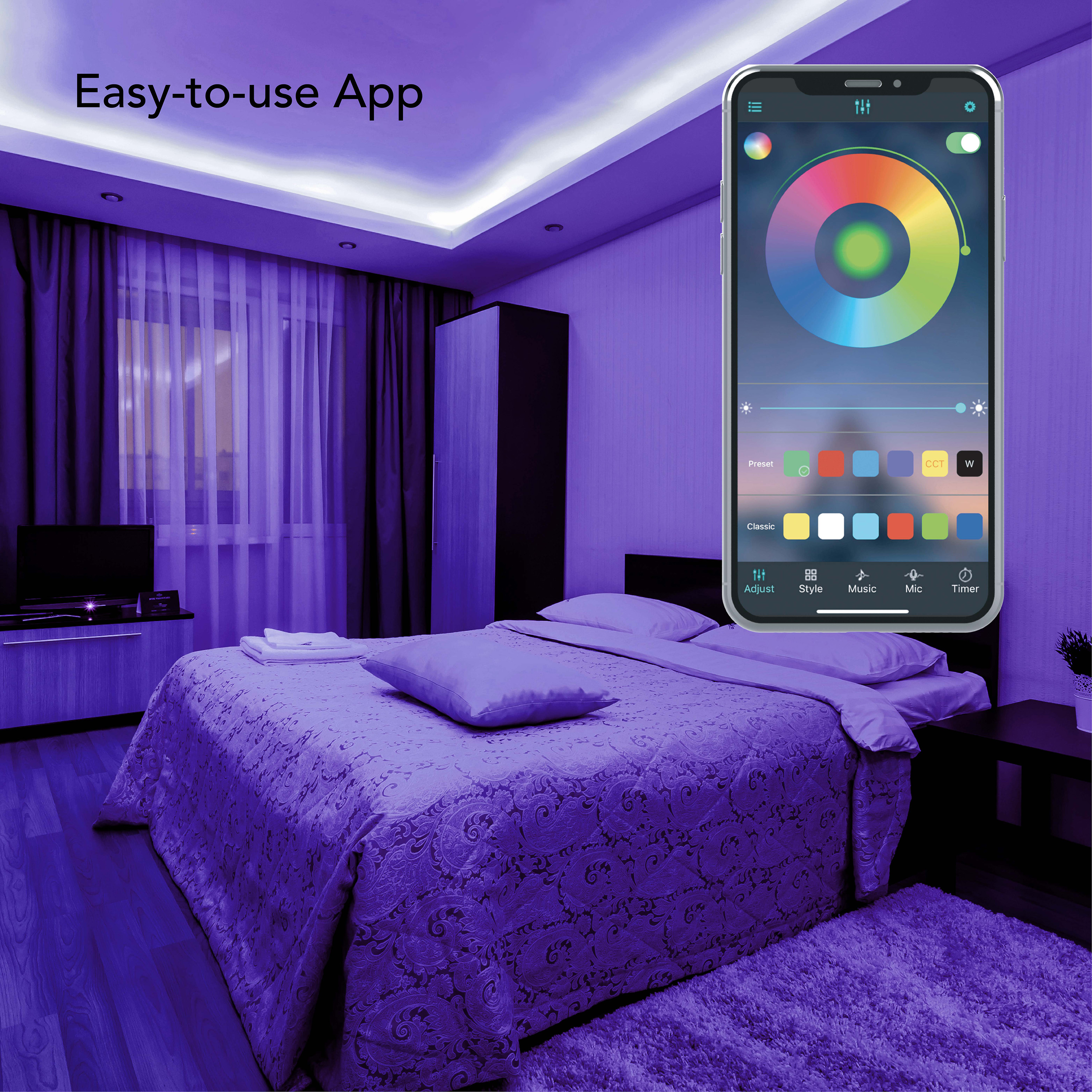 Eubie Colorstrip LED Lights, 10 ft USB-Powered LED Multi Color Strip Light with App/Remote Control, 10' x 1 in. x 1 in. , 5 oz