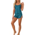 thumbnail image 2 of Conjuntos de pijamas de satén para mujer INSPIRE CHIC, top de tirantes con pantalones cortos, 2 piezas, ropa de dormir, conjunto de pijama de seda, XL, azul lago, 2 of 5