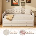 thumbnail image 5 of Euroco Wood Twin Size Daybed with Trundle and Drawers, Sofa Bed with Upholstered Backrest, Beige, 5 of 15