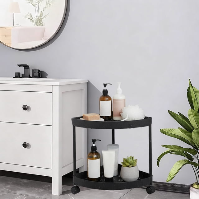 Estante de esquina independiente | Organizador de baño de plástico para artículos de tocador | Estante ahorrador de espacio blanco o negro | 32 x 28 cm