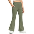 thumbnail image 2 of Girls' Fleece-Lined Flare Yoga Pants High Waist Leggings Pants Casual Fall Winter Athletic Workout Trousers with Side Pockets, 2 of 8