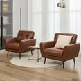 thumbnail image 4 of AODAILIHB Leather Arm Chair Set of 2, Retro Wood Leather Armchairs Accent Chair（Set）, Modern Lounge Reading Side Chair for Office Bedroom, Waiting Room Chair, Brown, 4 of 9