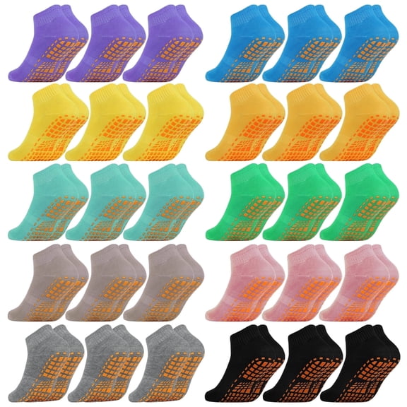 Usavemo 30 Pairs Non Slip Yoga Socks Trampoline Socks Sports Socks Pilates Socks Grip Slipper Socks for Women Size 9-11