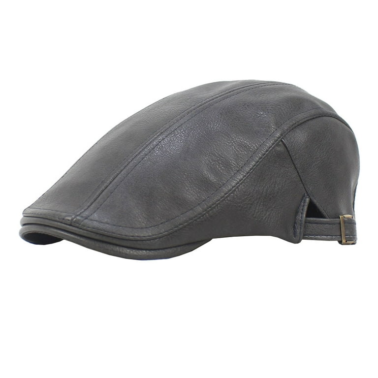 Mens Adjustable PU Leather Ivy Cap Newsboy Hat Classic Golf Flat Cap Gatsby  Driving Fishing Hat for Men Father Dad,Gray，G131561 