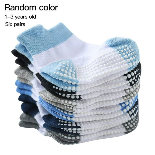serony 6 Pairs Color Random Baby Cotton Socks Breathable Elastic Infant Toddler Crew Socks, Splice Color, Boy, 1-3 Years Old