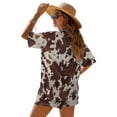 thumbnail image 2 of Xoenoiee Brown Cow Print Women 2 Piece Outfits Half Sleeve Blouse and Shorts Sweatsuit Sets Resort Wear for Beach Vacation Party, XL, 2 of 7