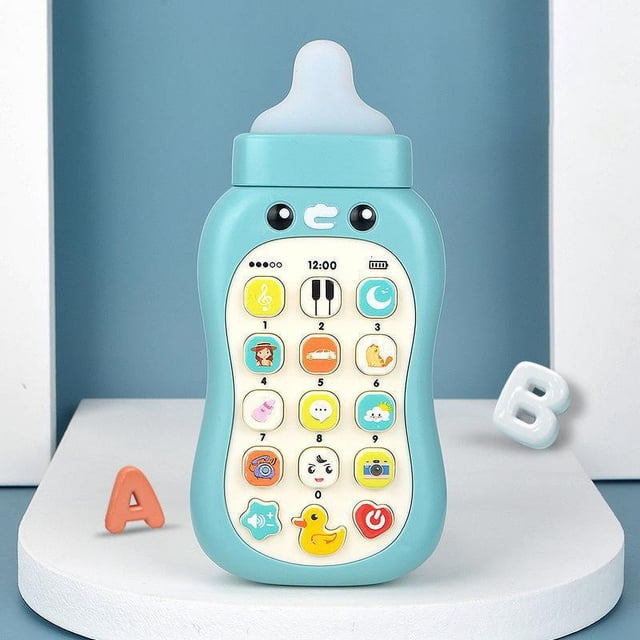 Portable Infants Learning Cell Phone With Pacifier Educational Toys Babies Mobile Phone Toy 15 Functions Including Weather Sound Effects Piano Music Etc Babies Phone Toy