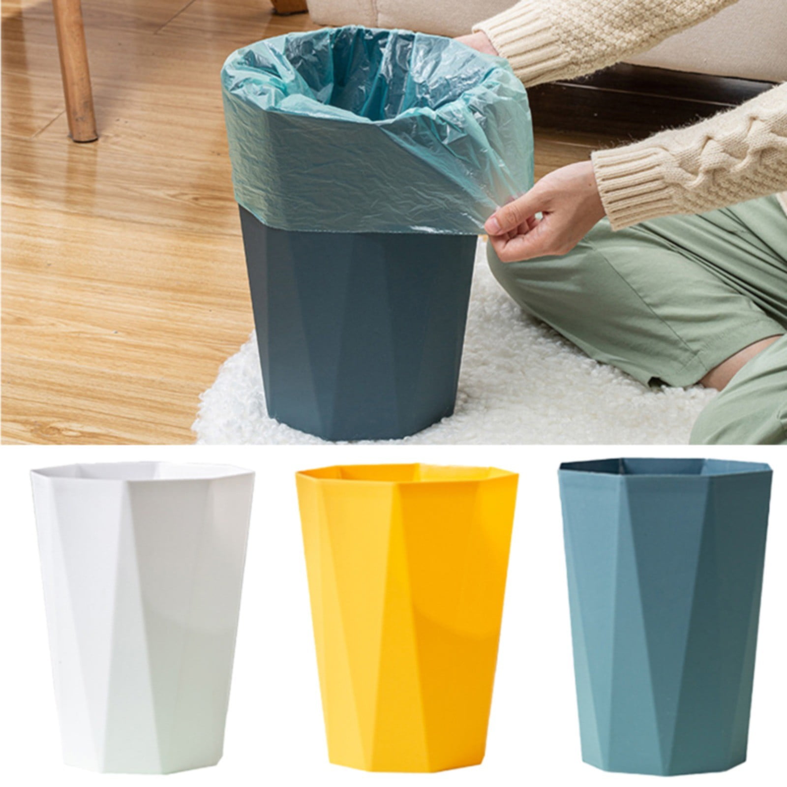 Bathroom Trash Can ,Small Plastic Diamond Shaped Garbage, 2 Gallon Creative Trash Can, Trash Can Waste Basket for Bathrooms, Offices, Powder Rooms, Kitchens, Living Room(Blue)