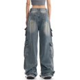 thumbnail image 3 of Audhol Denim Cargo Pants for Women Women's Retro Jeans with Multiple Pockets Loose Straight Leg Pants Street Cargo Pants Cargo Jeans Blue L, 3 of 9