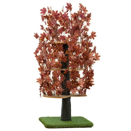UPC: 0854878008114 | On2Pets Cat Tree with Leaves  Cat House & Cat Activity Tree  Multi-Level Cat Condo for Indoor Cats  Square Base