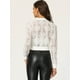 thumbnail image 4 of Chaqueta De Béisbol Causal De Manga Larga De Ganchillo Transparente De Encaje Para Mujer Negro blanco XS, 4 of 6